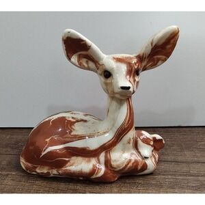 Vtg Alaska Clay By Carol Marbled Deer Figurine Mother Fawn Statue A12